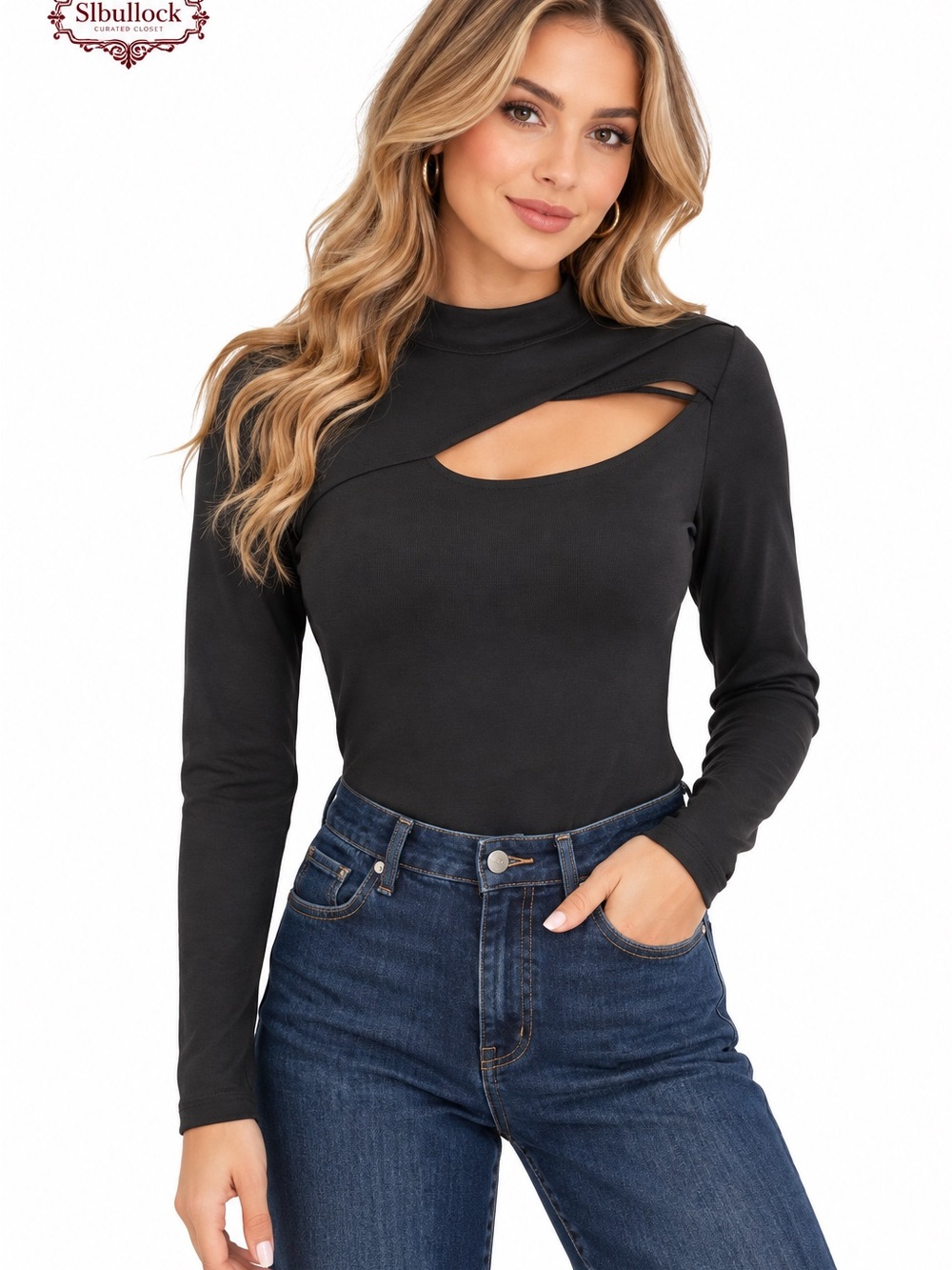 By Egreis Black Cutout Long Sleeve Bodysuit Size L